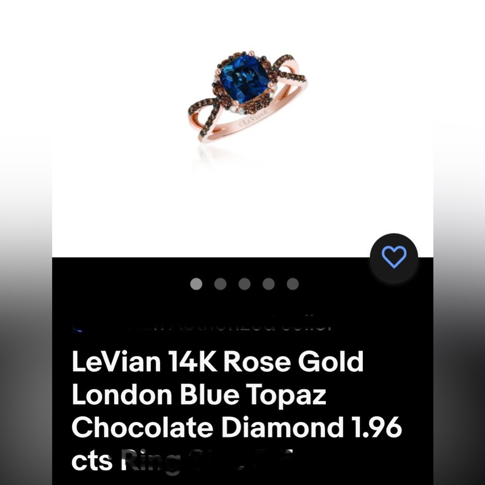 *USED LeVian 14k Rose Gold London Blue Topaz chocolate diamond size 9